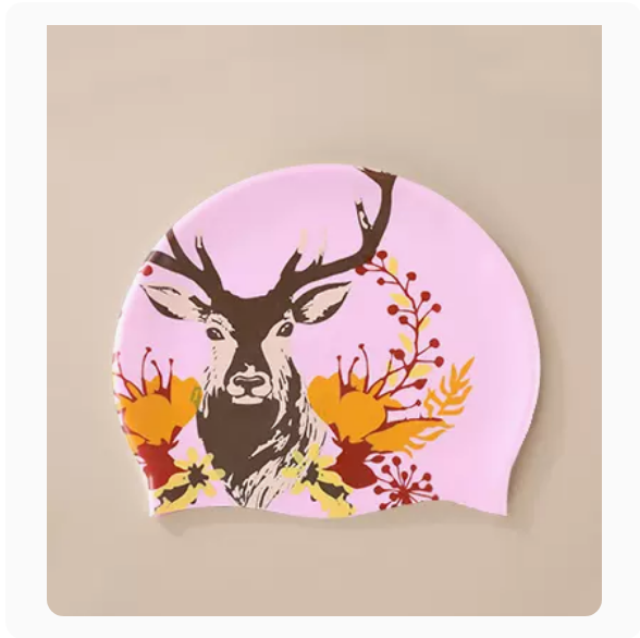 Hot-selling waterproof ear-protecting swimming cap that does not tie your head (Little Deer [Silk-printed Style]) (One size fits all)
