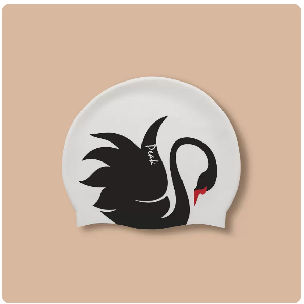 Popular waterproof and non-constricting ear protection swimming cap (Black Swan [silk screen printing]) (one size fits all)