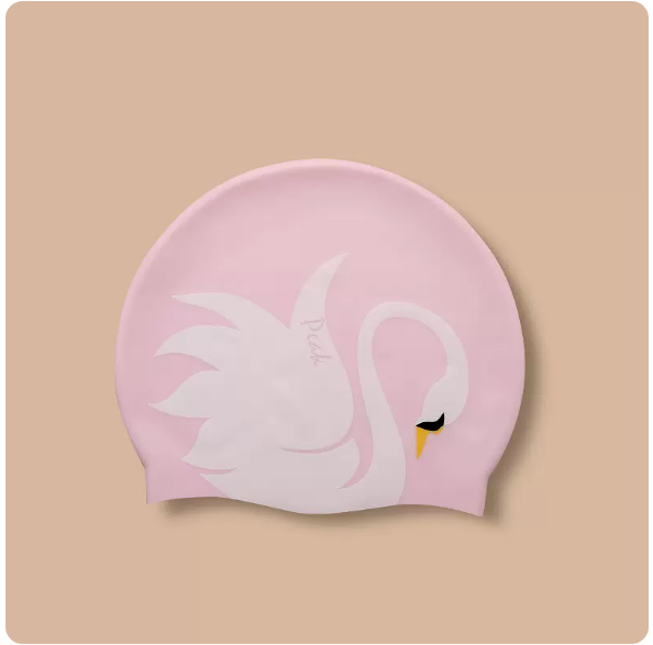 Popular waterproof ear protection swimming cap (Pink Swan [Silk-printed version]) (one size fits all)