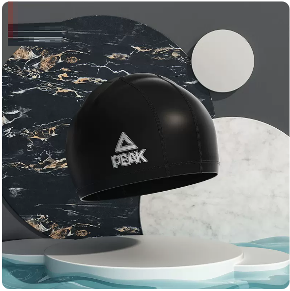 Popular waterproof ear protection swimming cap (black [pu swimming cap]) (one size fits all)