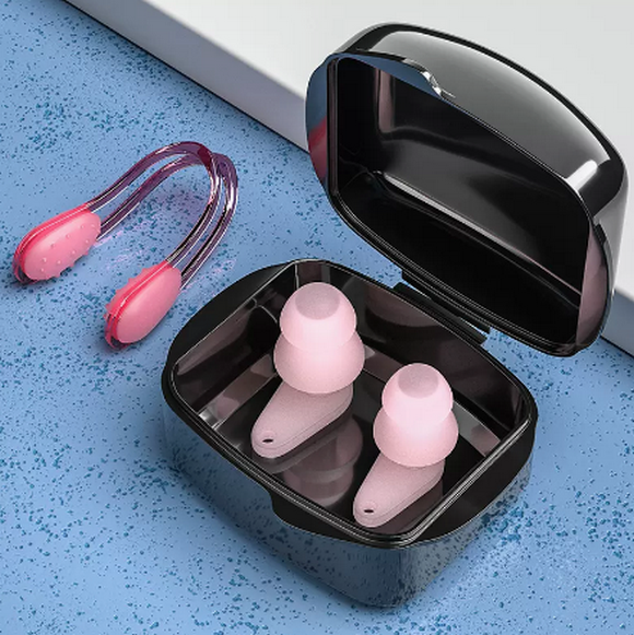 Popular swimming earplugs that prevent water intrusion (upgraded version - pink earplugs and nose clip set [universal for adults and children])