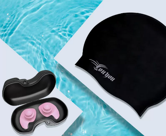 Popular swimming earplugs to prevent water ingress (pink earplugs-small black box + swimming cap [universal for adults and children]) The swimming cap is shipped in black for adults by default. If you need other colors or children's models, please contact customer service