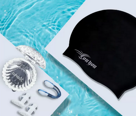 Popular swimming earplugs to prevent water ingress (blue nose clip earplugs-shell box + swimming cap [universal for adults and children]) The swimming cap is shipped in black for adults by default. If you need other colors or children's models, please contact customer service