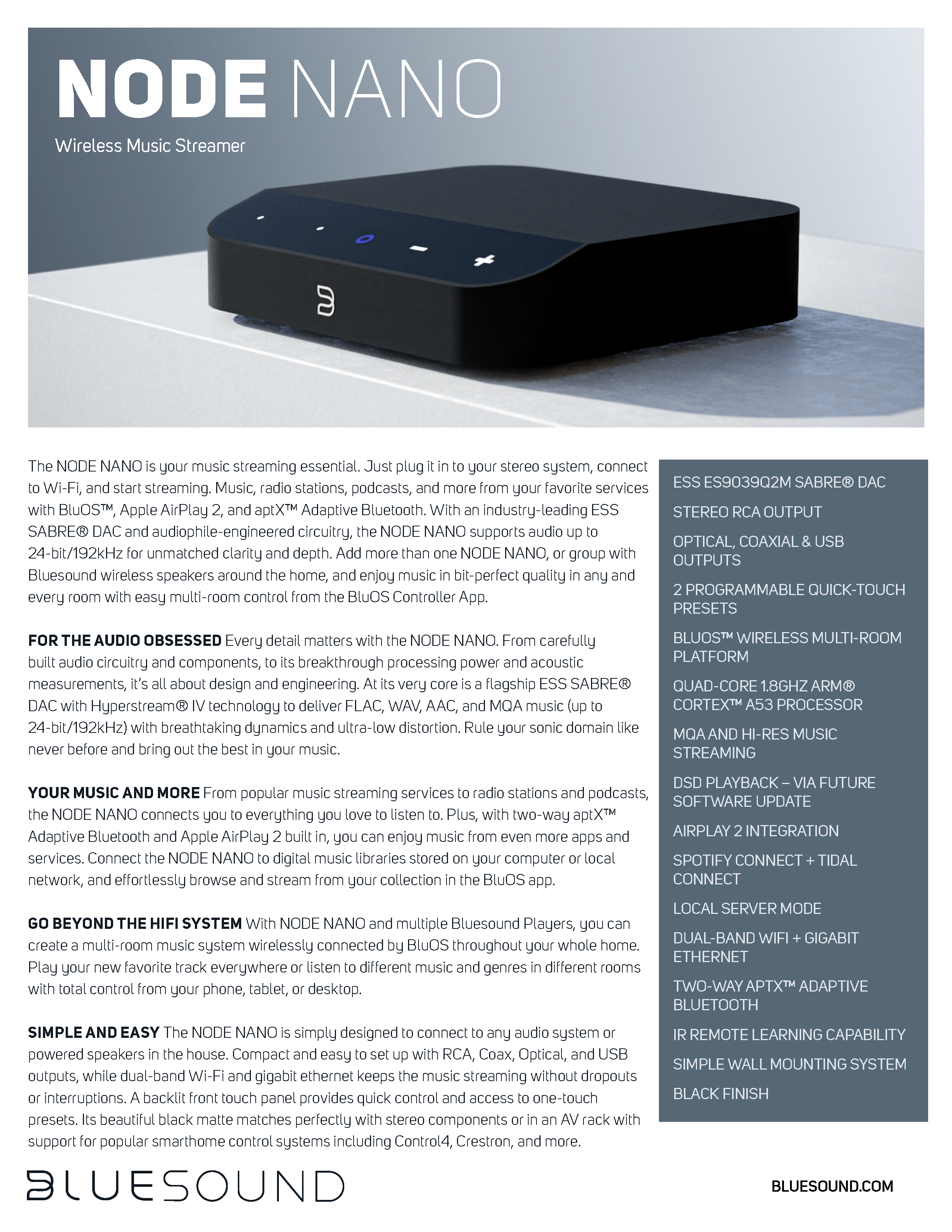bluesound node nano specification sheet 1