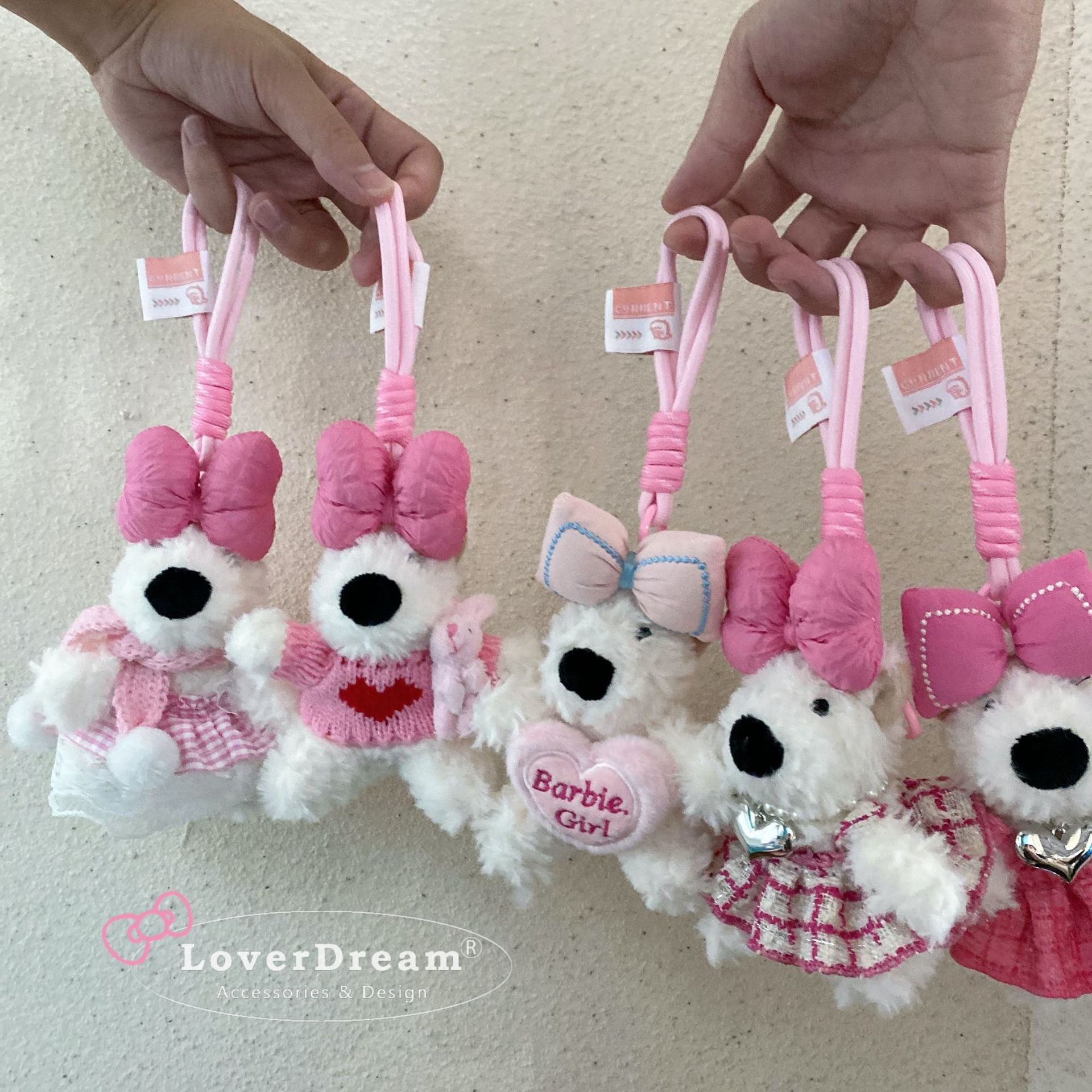 粉紅愛心狗狗吊飾(6款)