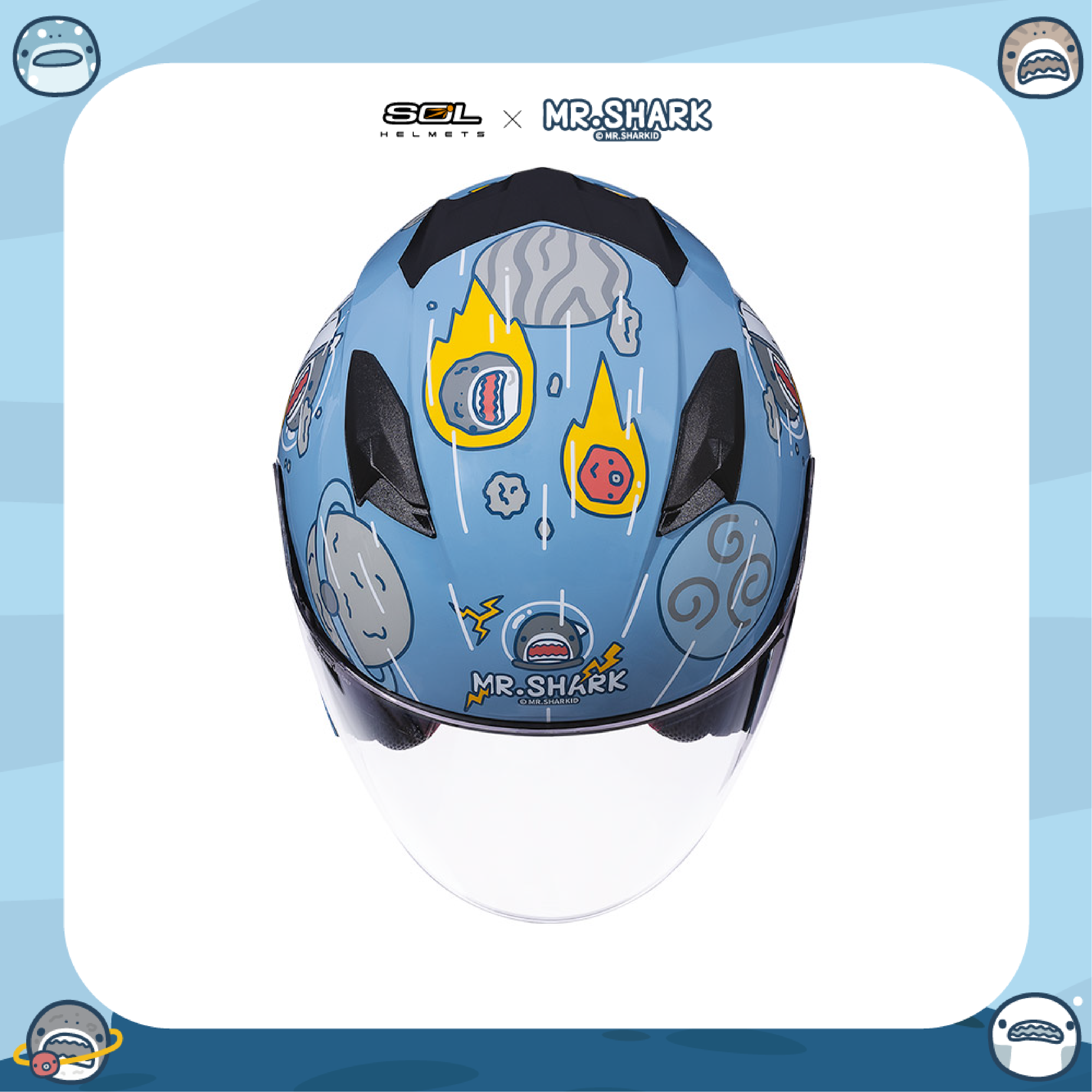 SOL SO-7E 彩繪 正版授權 彩繪 鯊魚先生 銀河藍 半罩 安全帽 SO7E