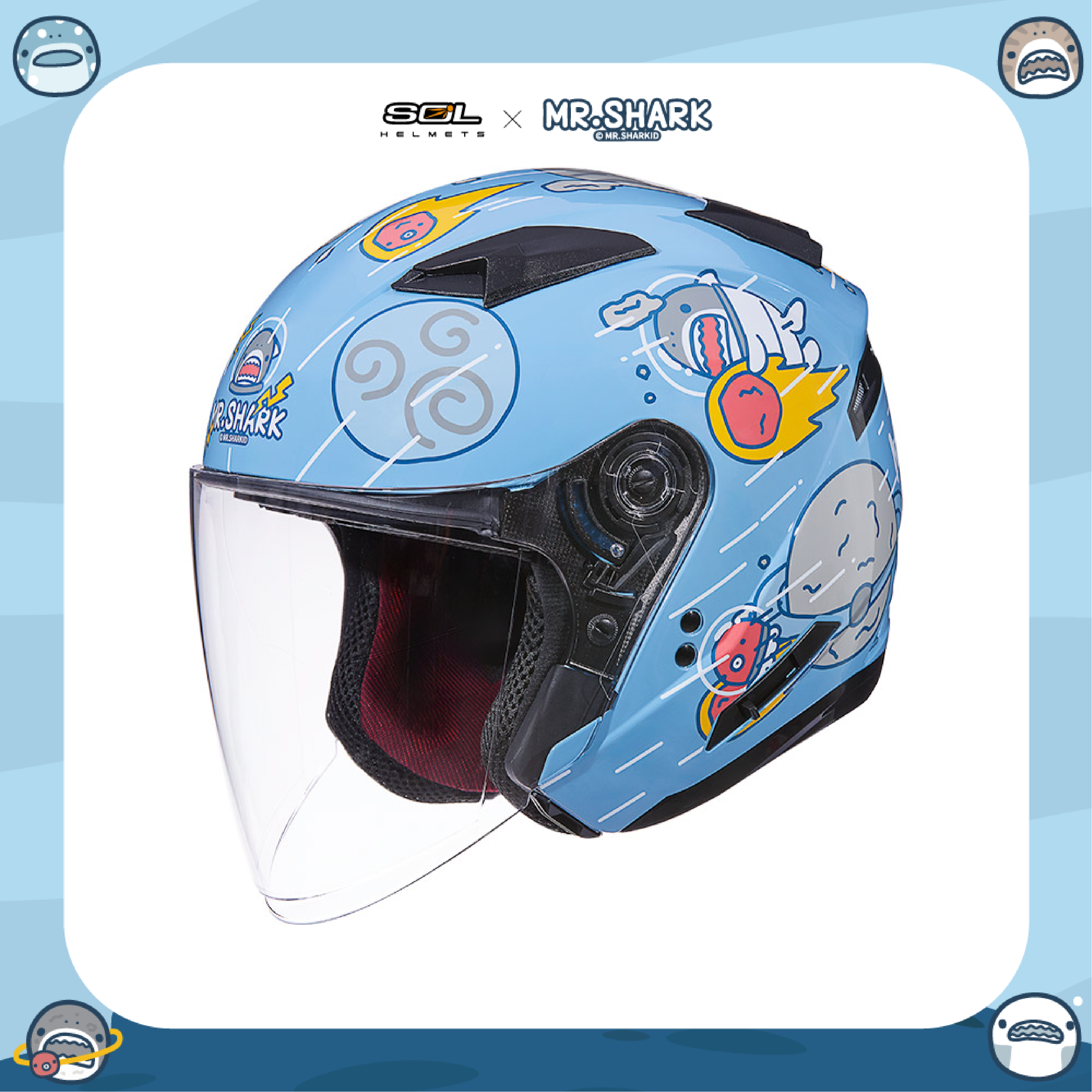 SOL SO-7E 彩繪 正版授權 彩繪 鯊魚先生 銀河藍 半罩 安全帽 SO7E