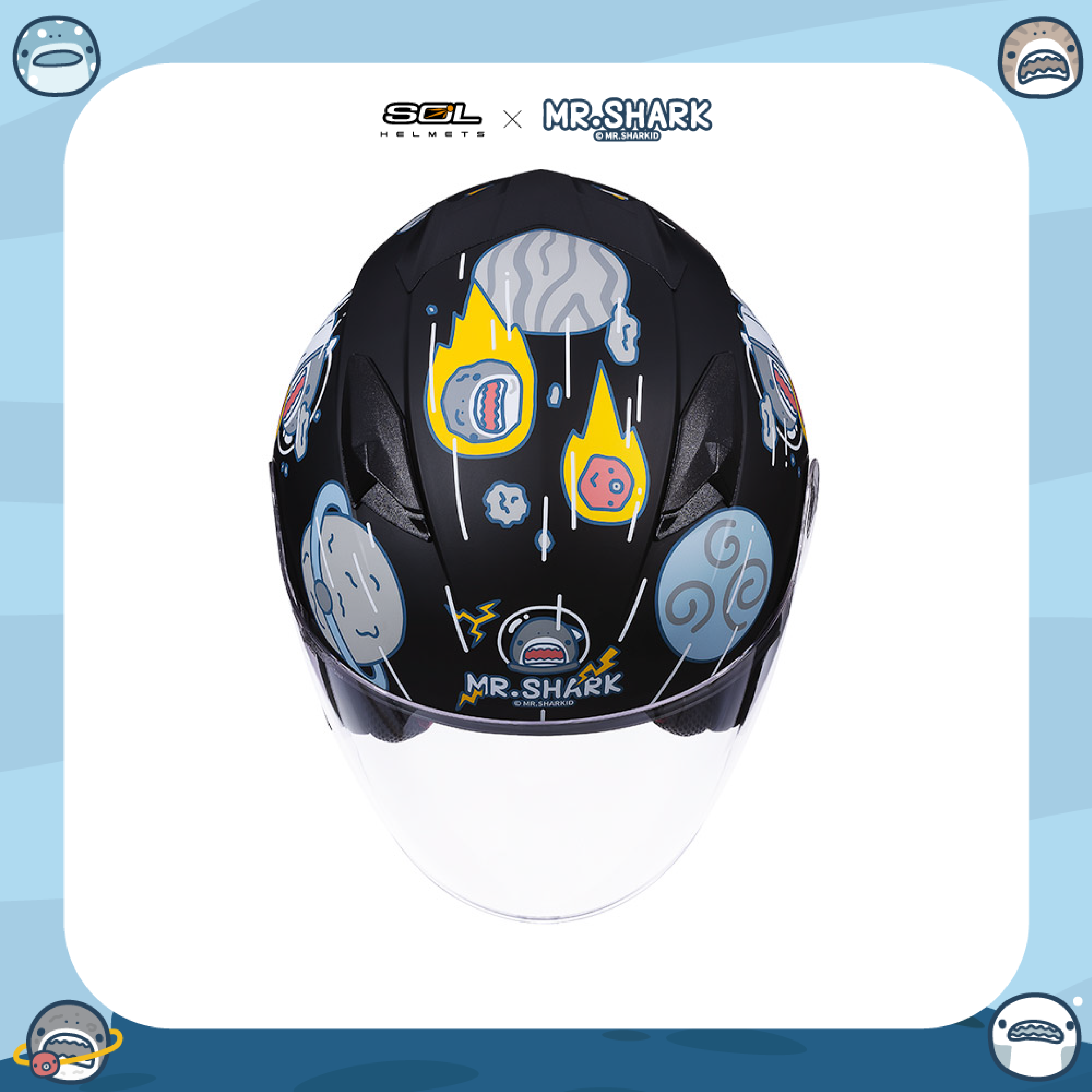 SOL SO-7E 彩繪 正版授權 彩繪 鯊魚先生 消光星空黑 半罩 安全帽 SO7E
