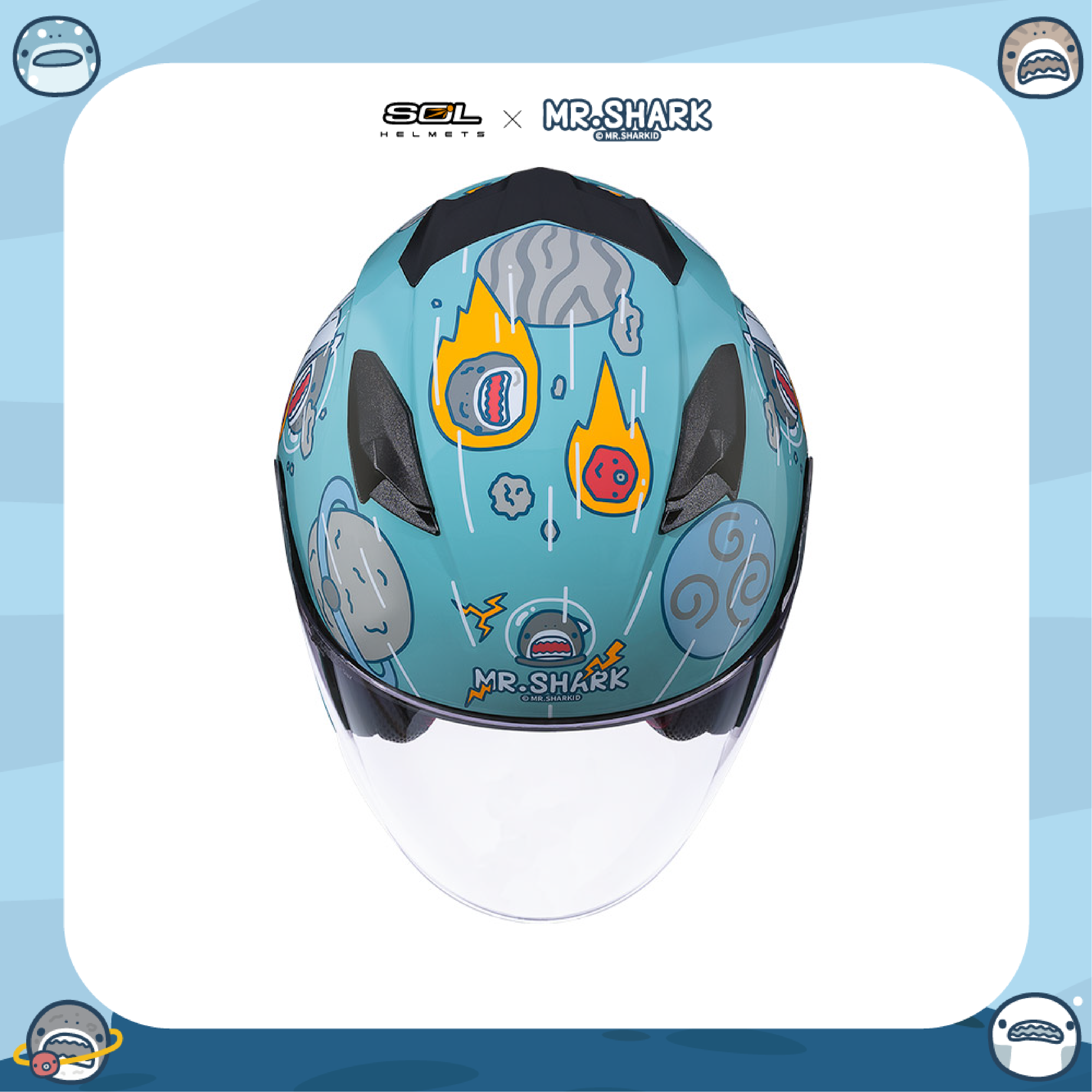 SOL SO-7E 彩繪 正版授權 彩繪 鯊魚先生 極光綠 半罩 安全帽 SO7E