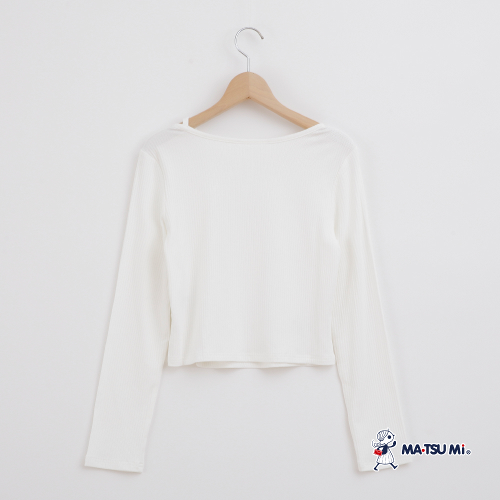 MA‧TSU Mi 不對稱領坑條小標上衣(白.黑)