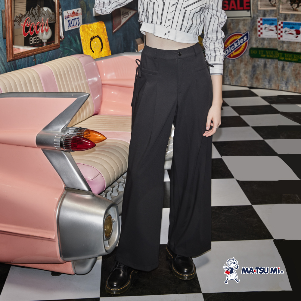 MA‧TSU Mi 甜酷蝴蝶結修身剪裁寬褲(深灰.黑)