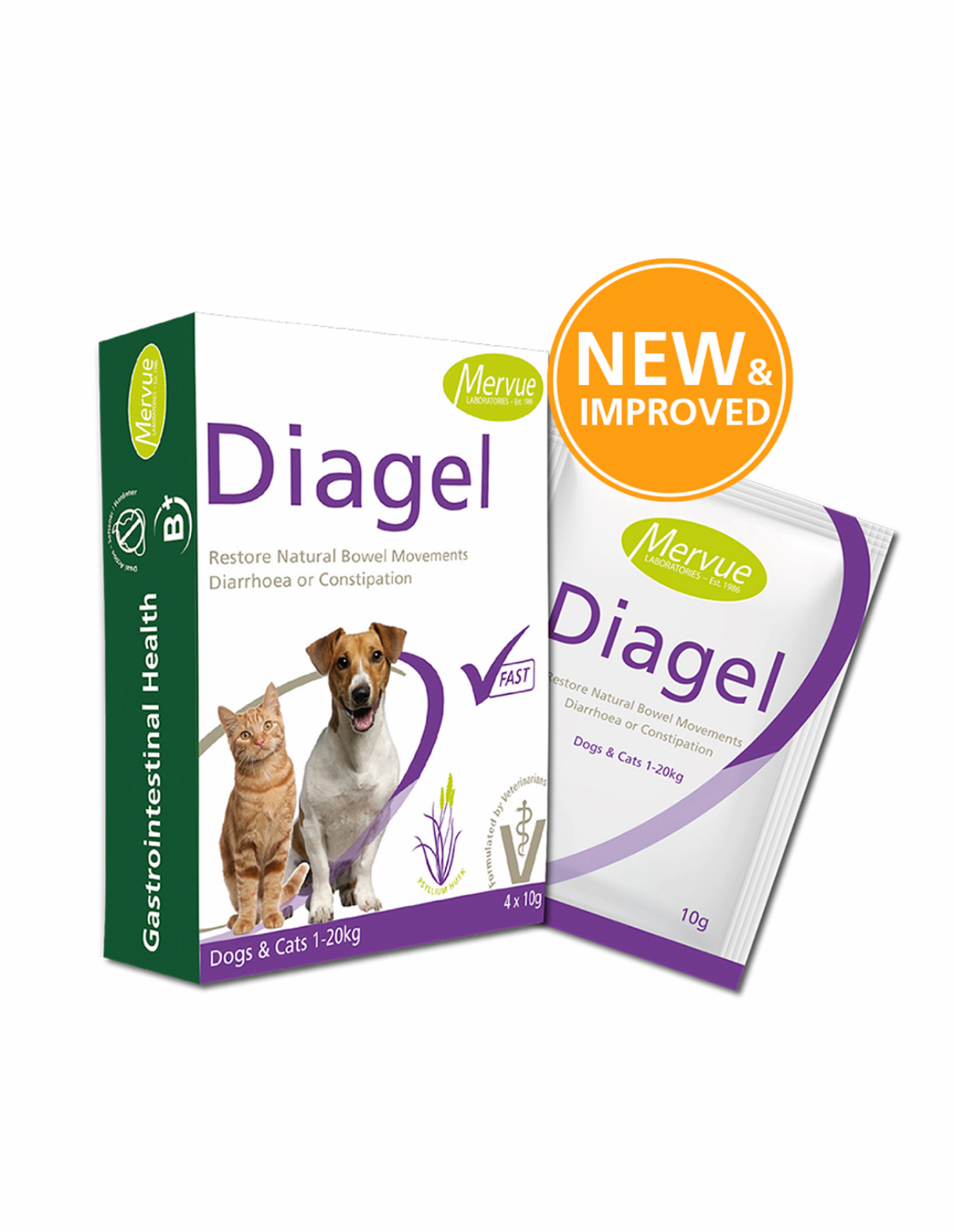 Mervue Diagel 濃縮飼料腸道調節劑 寵物寶礦力 電解質補充+止痾(適合1-20kg貓狗使用） 10g x 4小包