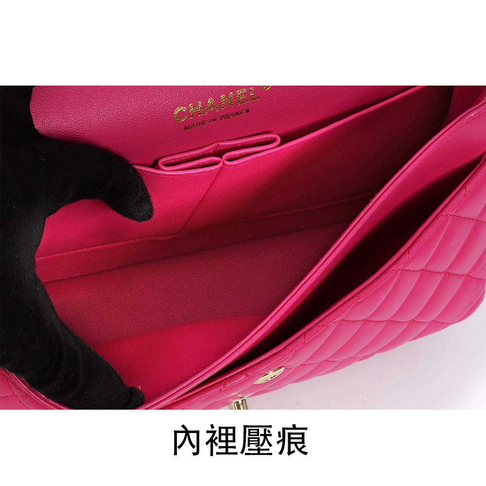 【CHANEL】金釦菱格紋小羊皮 25cm COCO包/口蓋包(桃紅色) A01112 Y04059 2A995