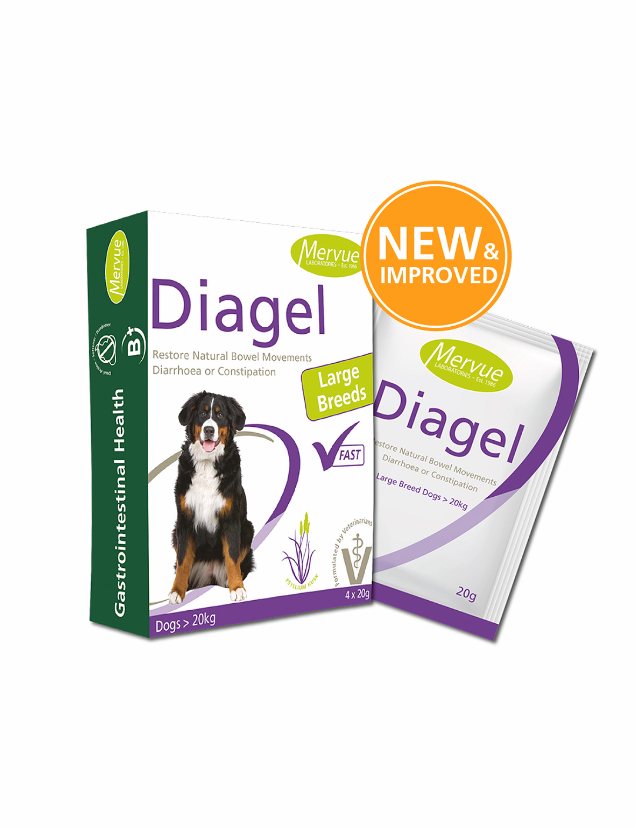 Mervue Diagel 濃縮飼料腸道調節劑 寵物寶礦力 電解質補充+止痾(適合20kg以上狗狗使用） 20g x 4小包