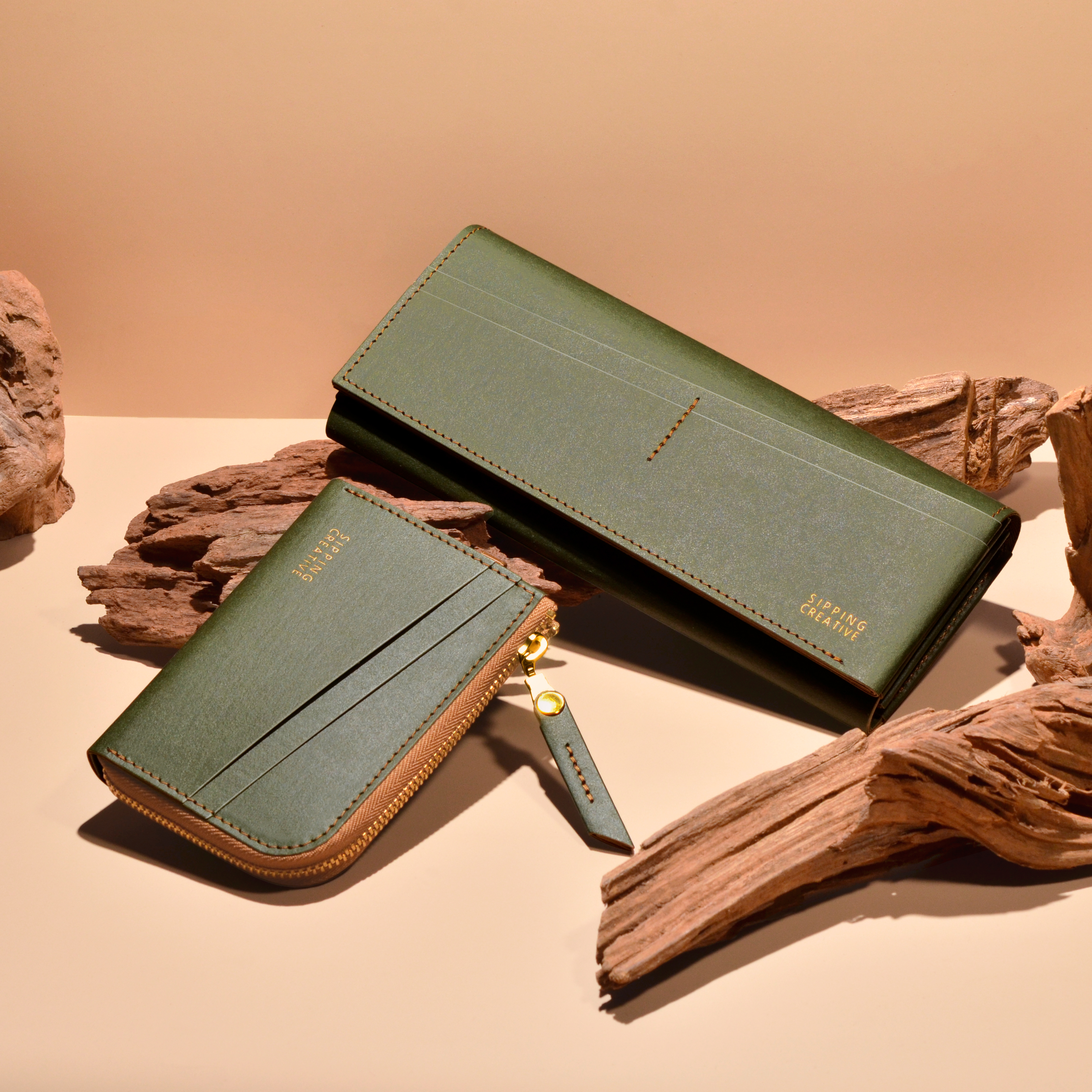 微光紙革｜L型零錢包_豐收綠