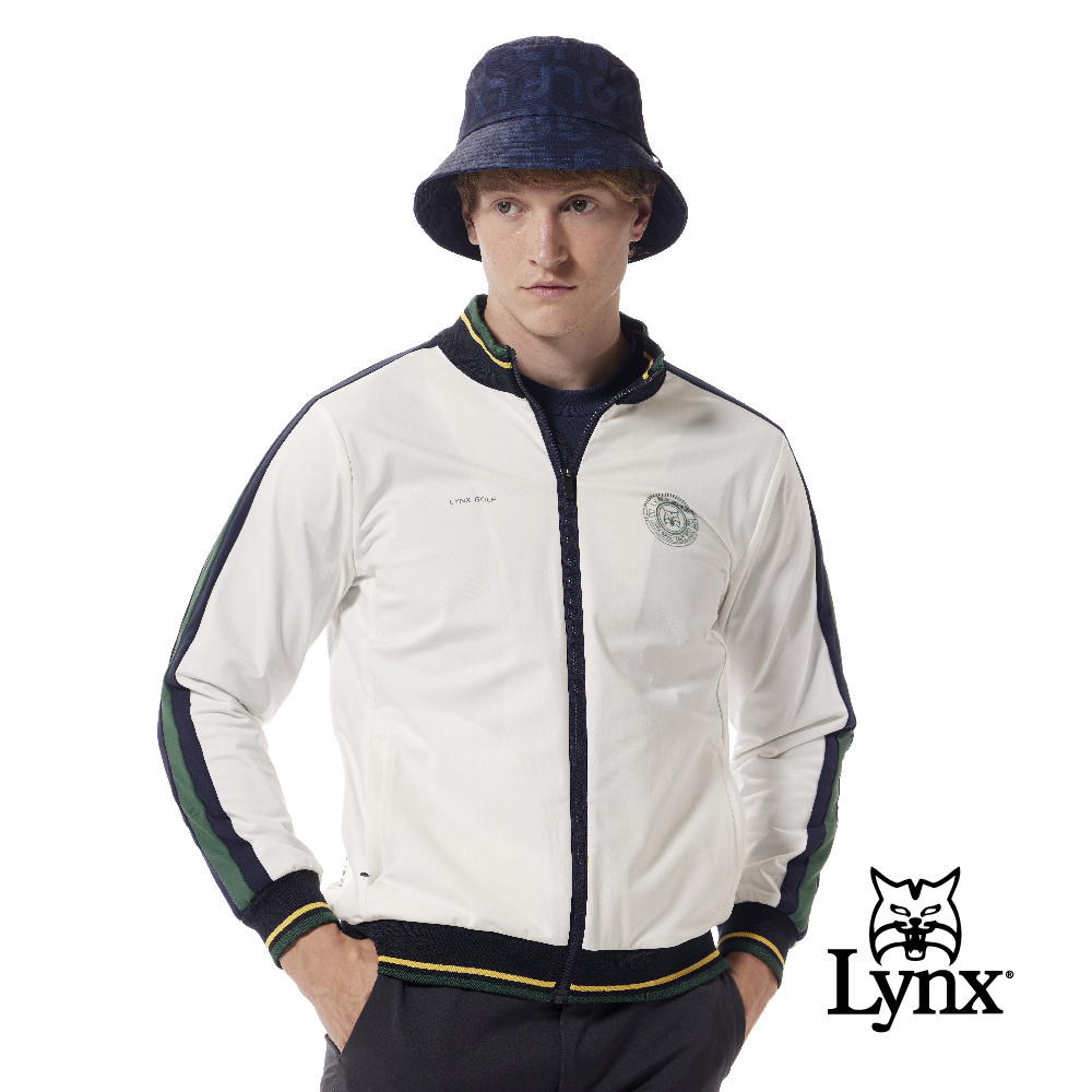 首爾高桿風格！羅紋配色剪接山貓圖騰徽章長袖外套