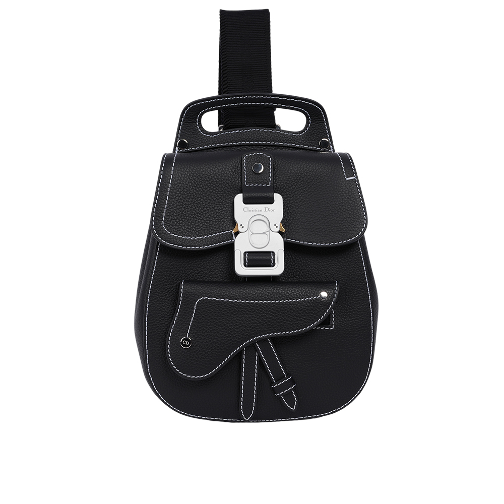 【CHRISTIAN DIOR】Gallop 牛皮壓釦翻蓋斜背包/胸口包(黑色) 1ADBO022YKK_H00N