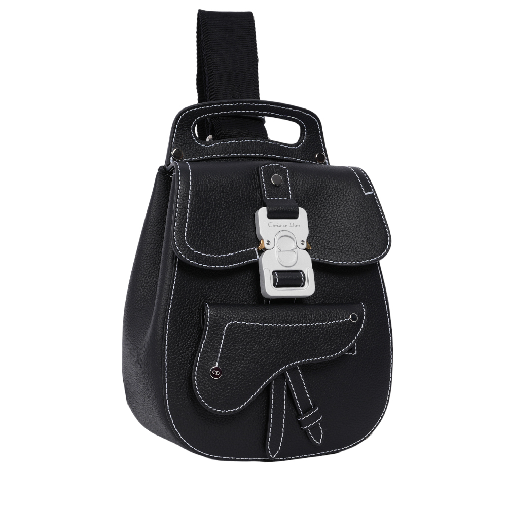 【CHRISTIAN DIOR】Gallop 牛皮壓釦翻蓋斜背包/胸口包(黑色) 1ADBO022YKK_H00N
