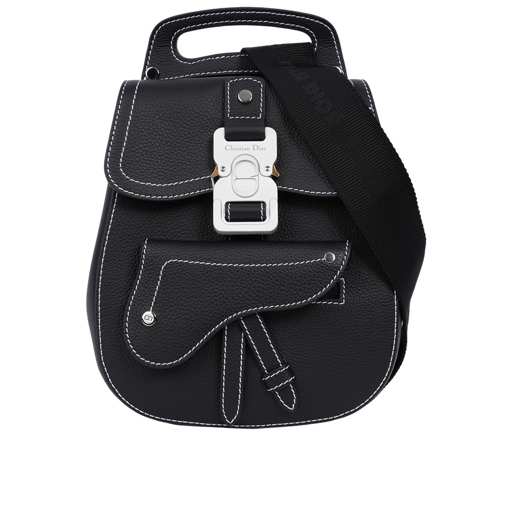 【CHRISTIAN DIOR】Gallop 牛皮壓釦翻蓋斜背包/胸口包(黑色) 1ADBO022YKK_H00N