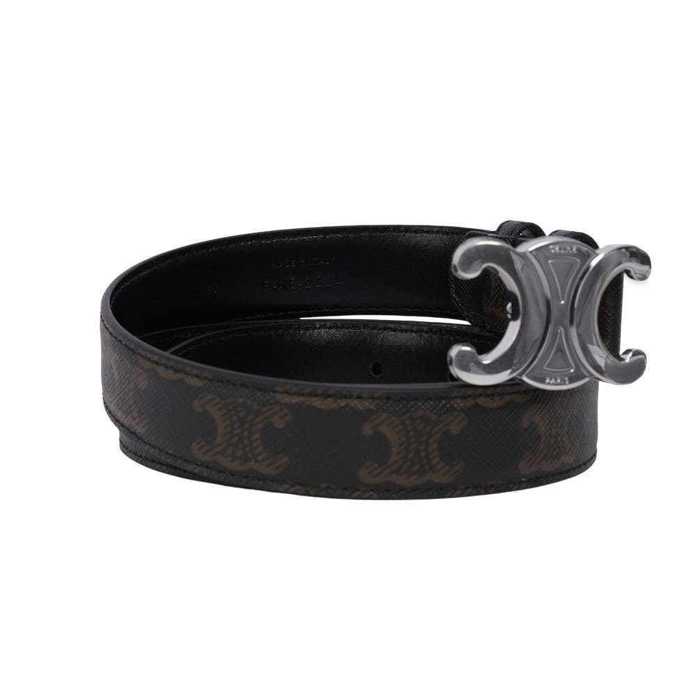 【CELINE】TRIOMPHE 銀釦塗層帆布中腰皮帶80/85/90cm / 寬2.5cm