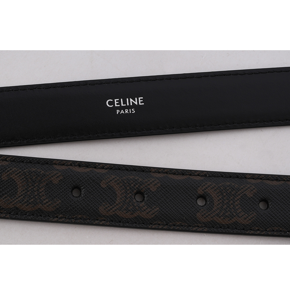 【CELINE】TRIOMPHE 銀釦塗層帆布中腰皮帶80/85/90cm / 寬2.5cm  (黑色) 45AKA2ACO.38SI