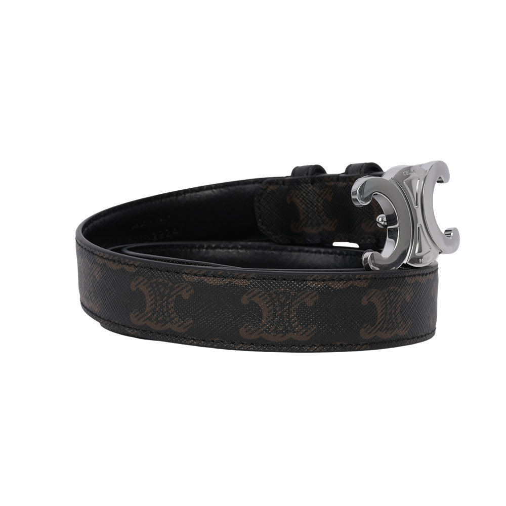 【CELINE】TRIOMPHE 銀釦塗層帆布中腰皮帶80/85/90cm / 寬2.5cm  (黑色) 45AKA2ACO.38SI