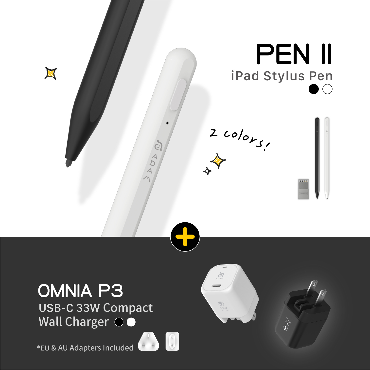 PEN II iPad Stylus Pen + OMNIA P3 USB-C 33W Compact Wall Charger