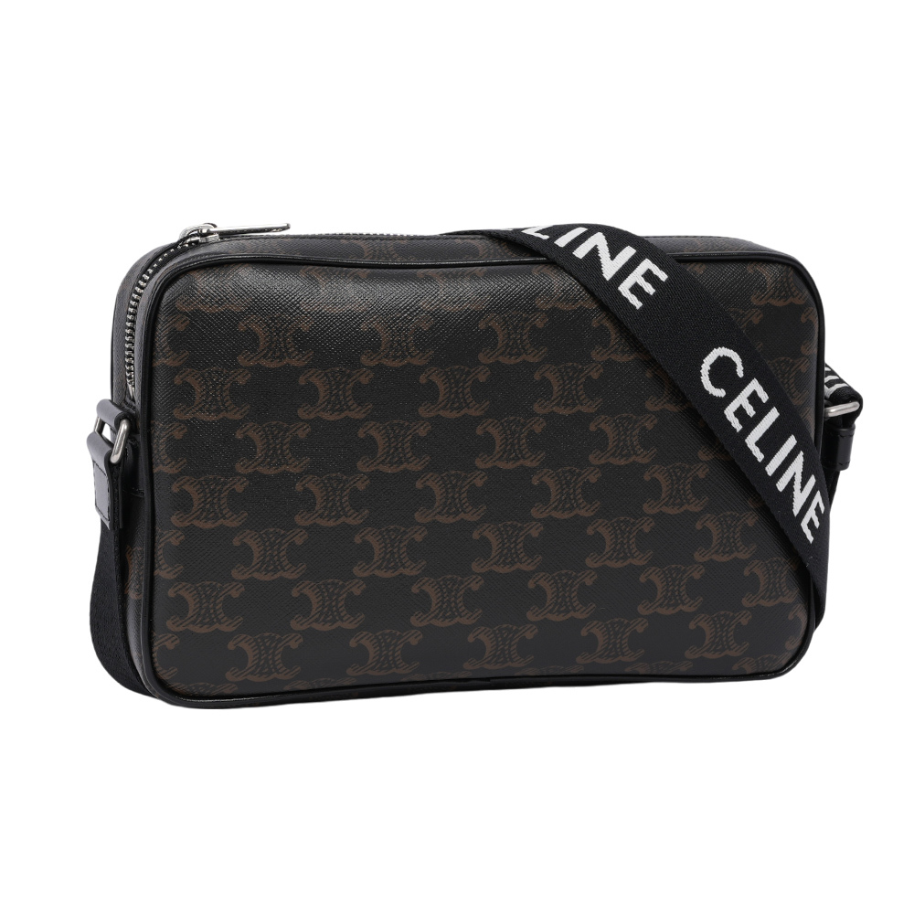 【CELINE】Triomphe 塗層帆布及牛皮中型郵差包