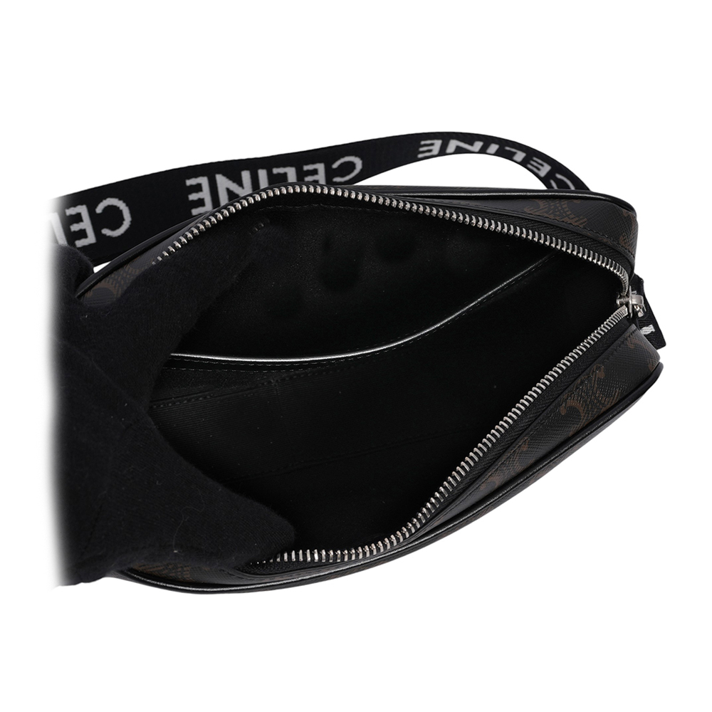 【CELINE】Triomphe 塗層帆布及牛皮中型郵差包(黑色) 197202DND.38OS