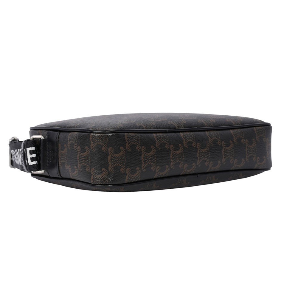 【CELINE】Triomphe 塗層帆布及牛皮中型郵差包(黑色) 197202DND.38OS