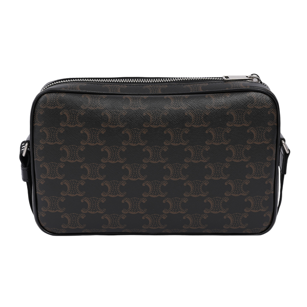 【CELINE】Triomphe 塗層帆布及牛皮中型郵差包(黑色) 197202DND.38OS