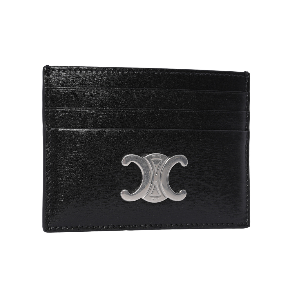 【CELINE】TRIOMPHE 銀釦亮面牛皮6卡卡片夾/名片夾