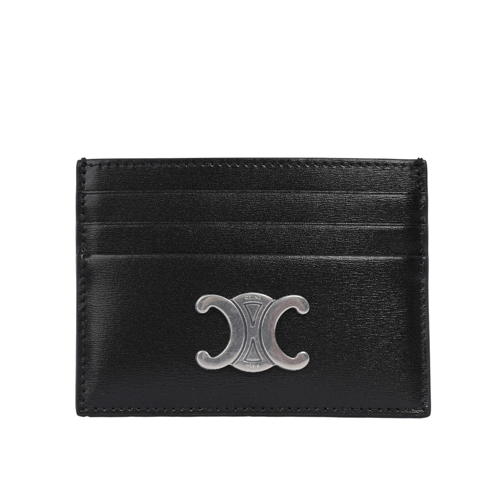 【CELINE】TRIOMPHE 銀釦亮面牛皮6卡卡片夾/名片夾(黑色) 10L833DPV.38DI