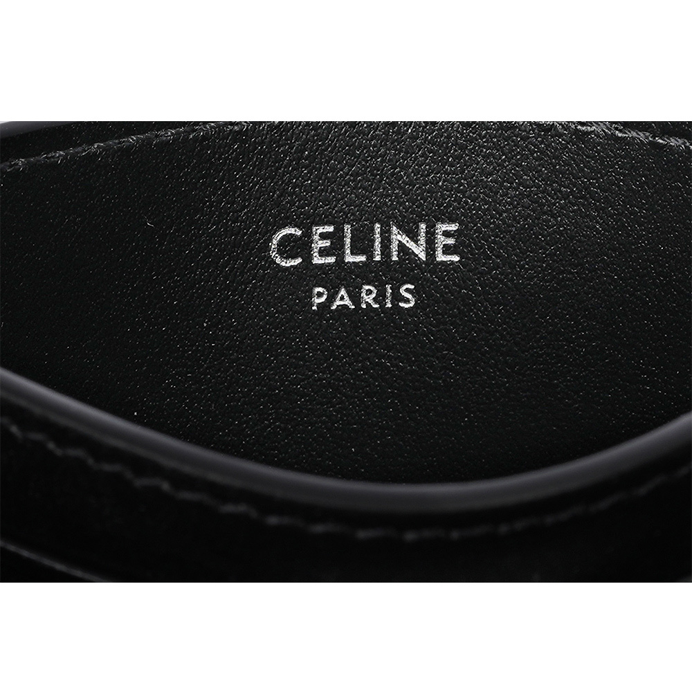 【CELINE】TRIOMPHE 銀釦亮面牛皮6卡卡片夾/名片夾(黑色) 10L833DPV.38DI