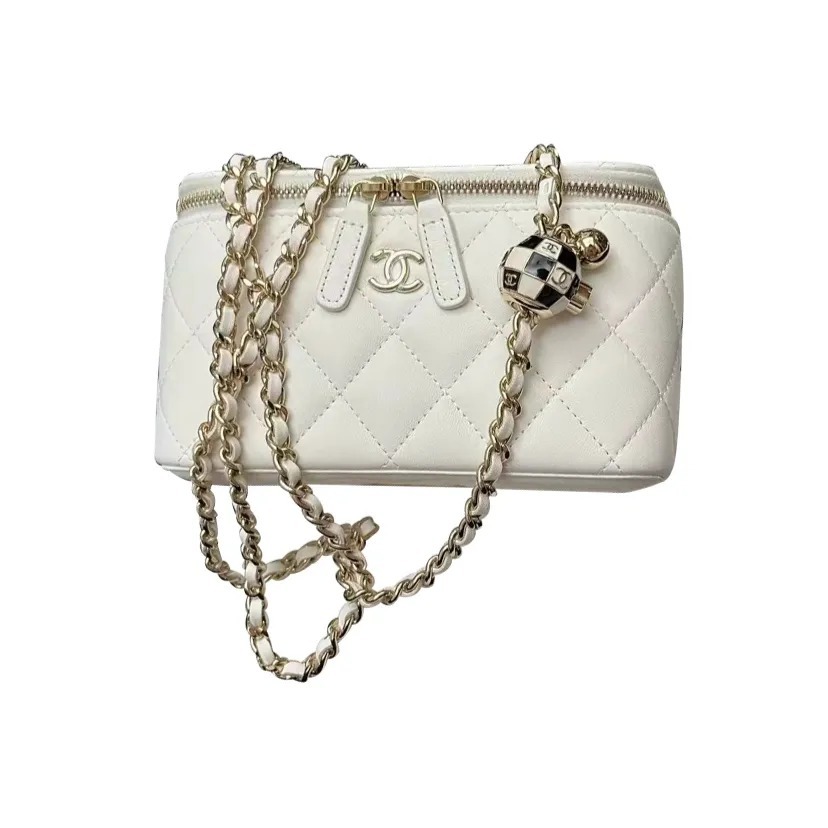 CHANEL 黑白格仔金球 長盒子 手袋