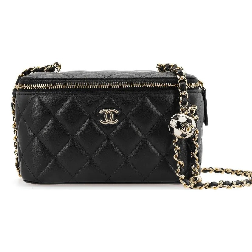 CHANEL 黑白格仔金球 長盒子 手袋