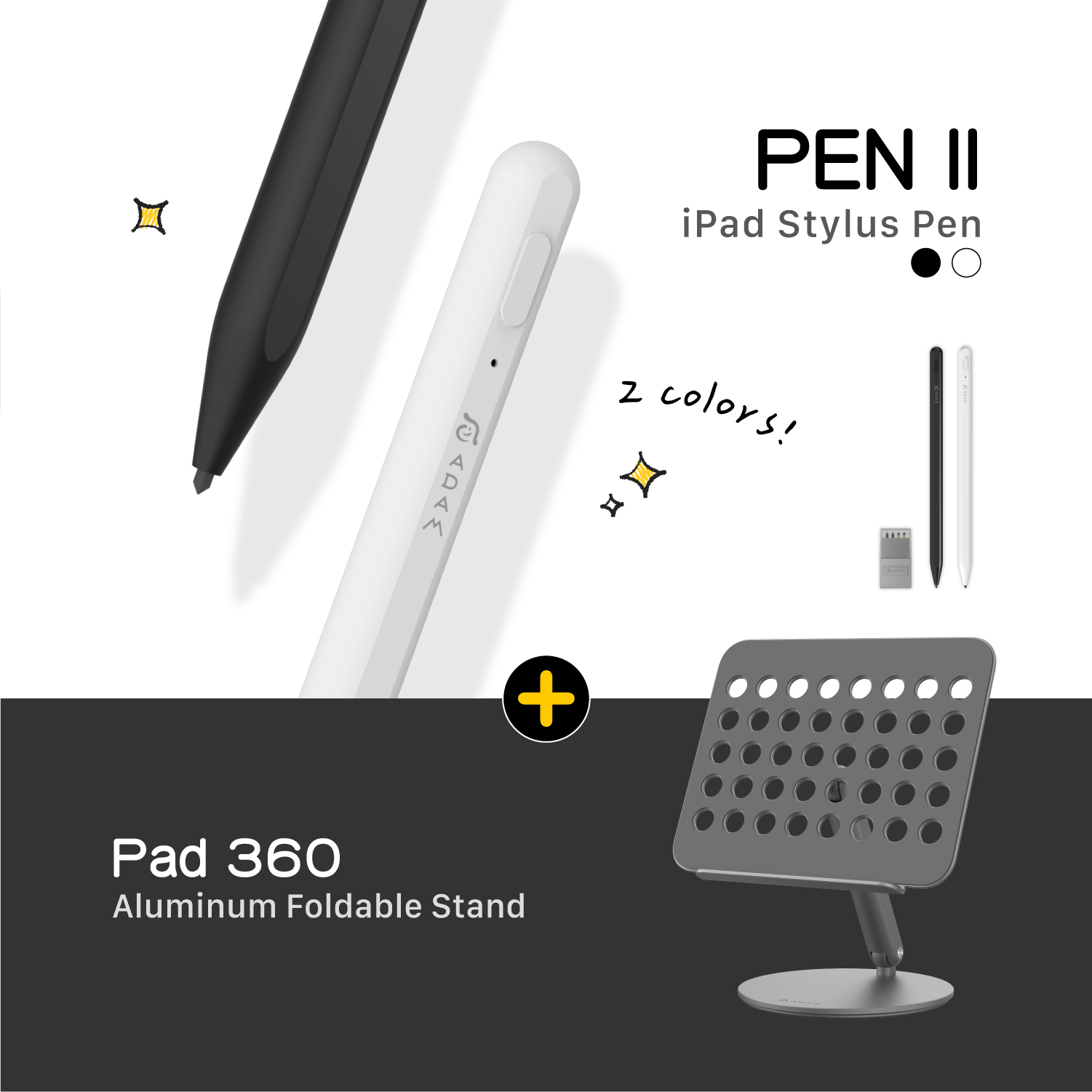PEN II iPad Stylus Pen + Pad 360 Aluminum Foldable Stand