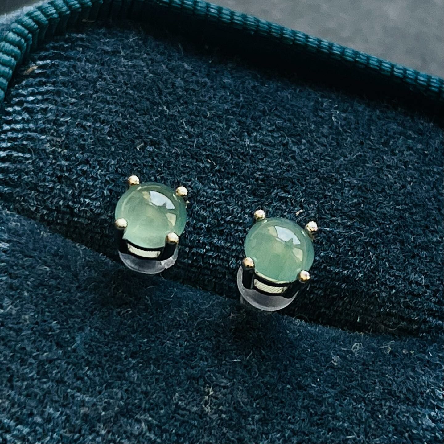 [原石] 天然藍水翡翠 925銀耳環