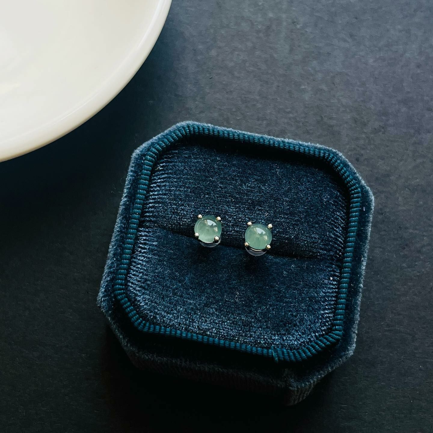 [原石] 天然藍水翡翠 925銀耳環