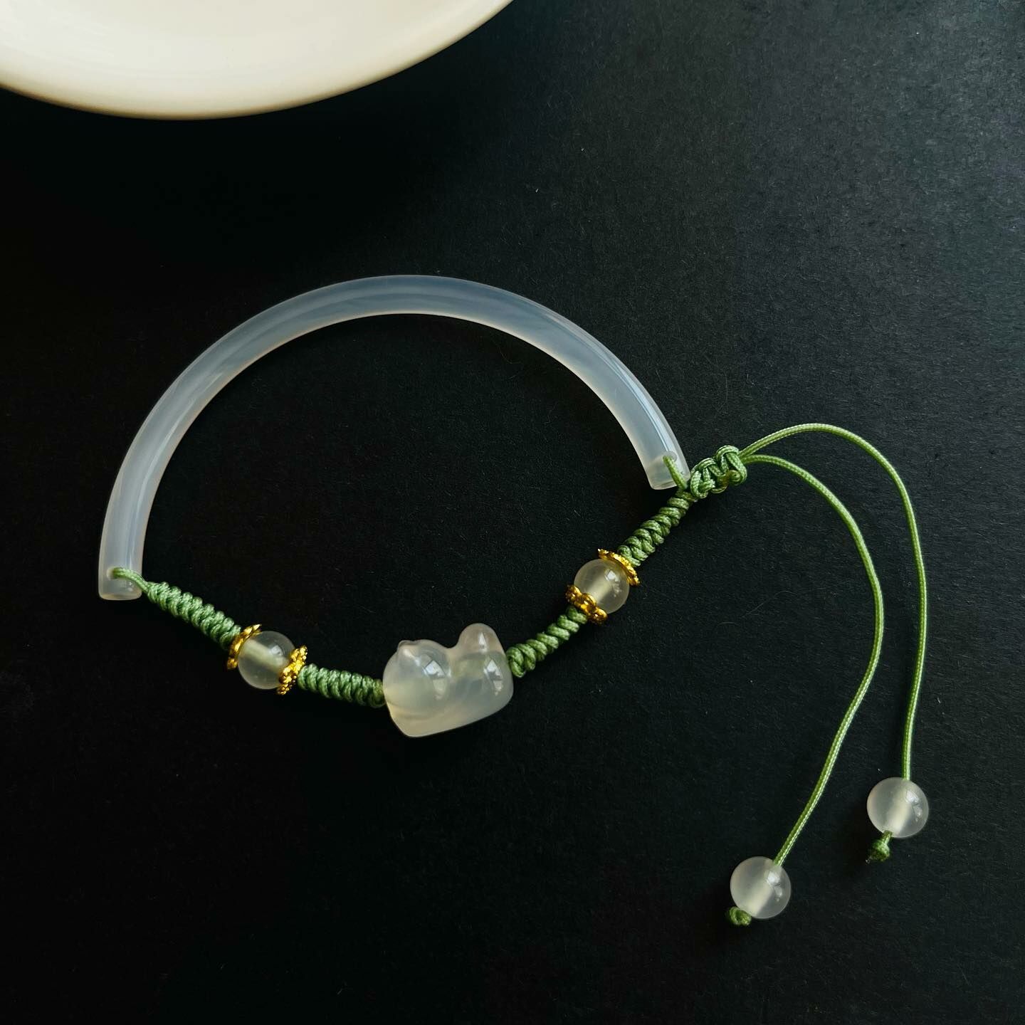 [原石] 白瑪瑙+檸檬黃水晶貓咪 水晶手環