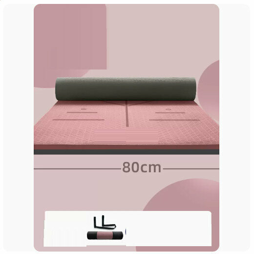 熱推【厚度：15mm】防滑瑜伽墊隔音防震減震靜音跳繩墊【胭粉-體位線【加寬80cm【瑜伽健身跳繩推薦】