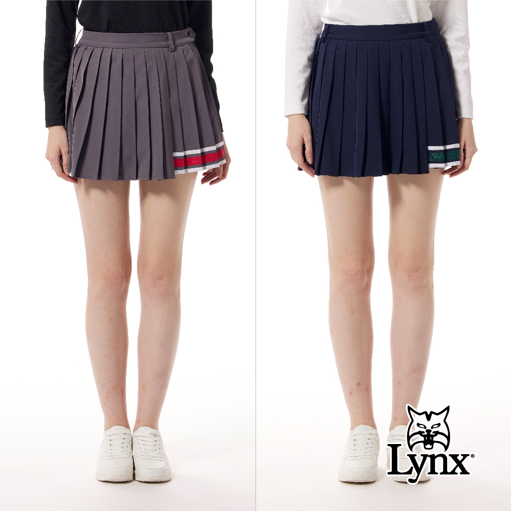 首爾高桿風格！彈性百摺裙款式配色織帶不對稱裙擺運動褲裙