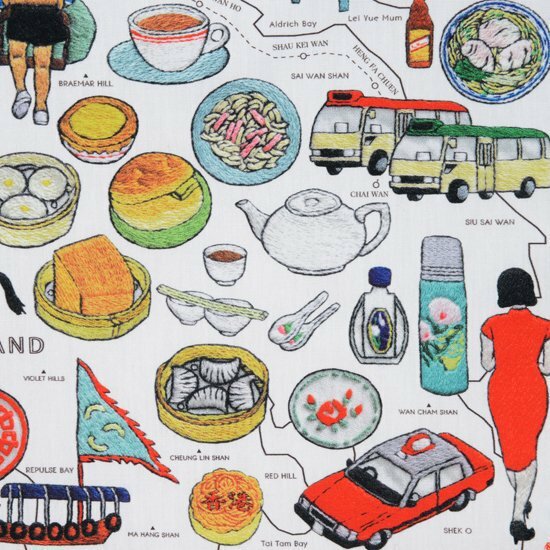 Macaroni 刺繡印花手巾＿我的香港地圖