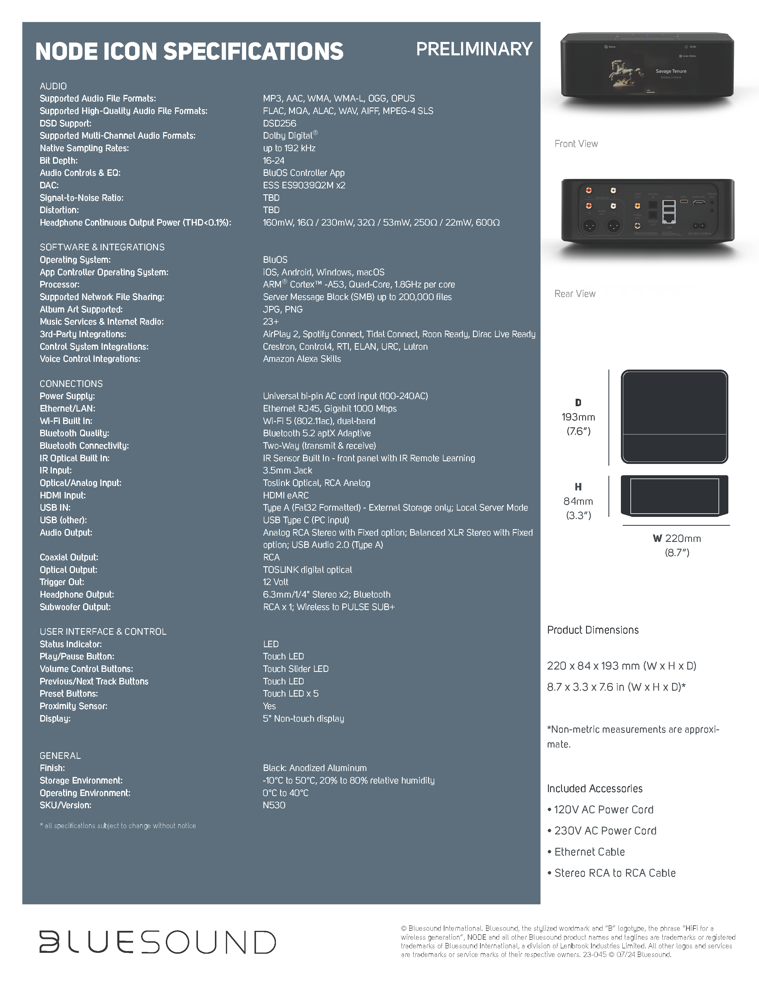 Bluesound NODE ICON Specification Sheet 2