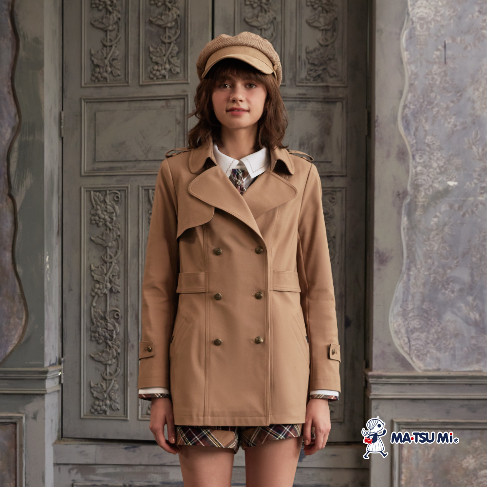 MA‧TSU Mi 立體大領片雙排釦風衣外套(卡.粉)