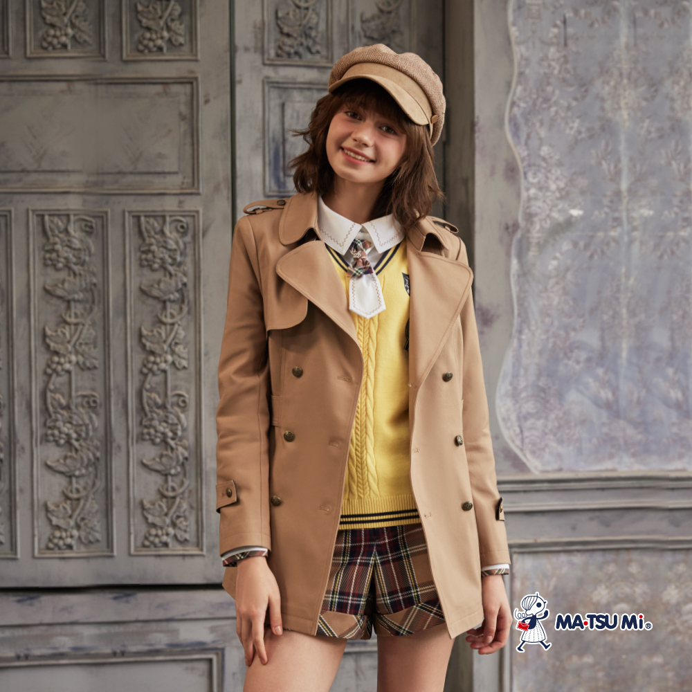 MA‧TSU Mi 立體大領片雙排釦風衣外套(卡.粉)