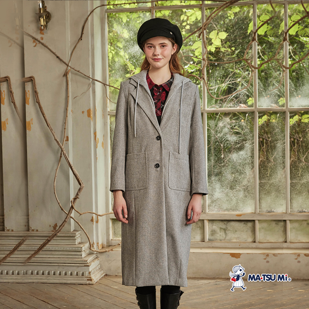 MA‧TSU Mi 可拆式連帽長版紋理大衣外套(淺灰)
