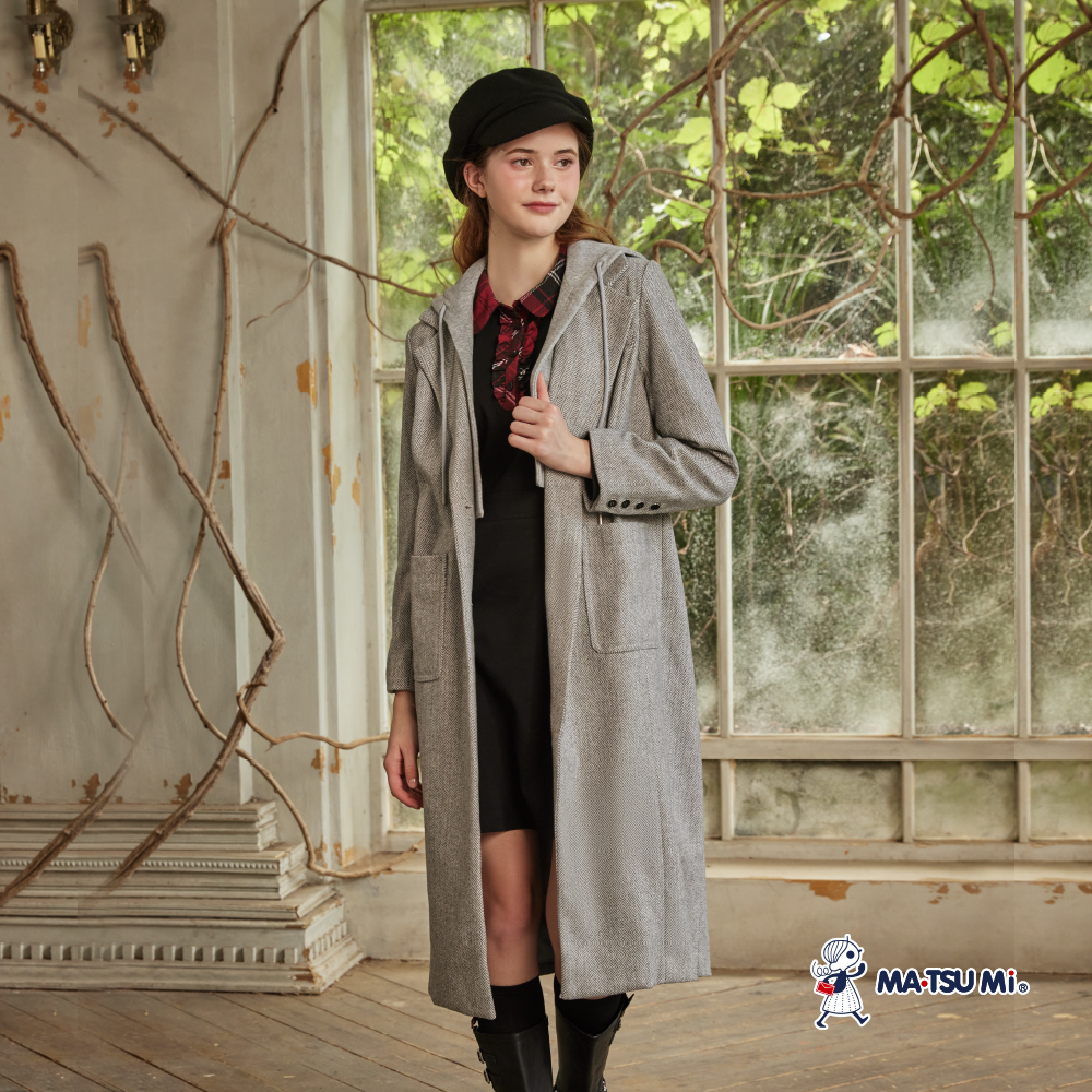 MA‧TSU Mi 可拆式連帽長版紋理大衣外套(淺灰)