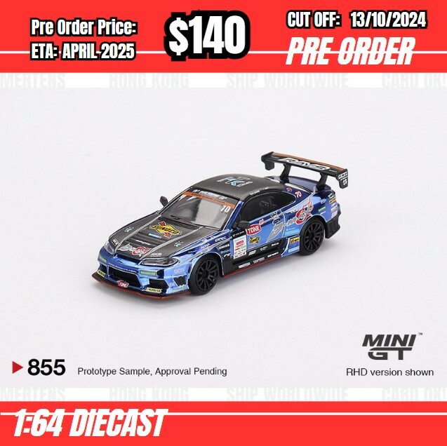 PO-$140 * MINI GT * 1:64 #855 Nissan Silvia (S15) D-MAX  #70  D-MAX Racing 2023 D1 Grand Prix  - Japan Exclusive RHD [OD27/09]