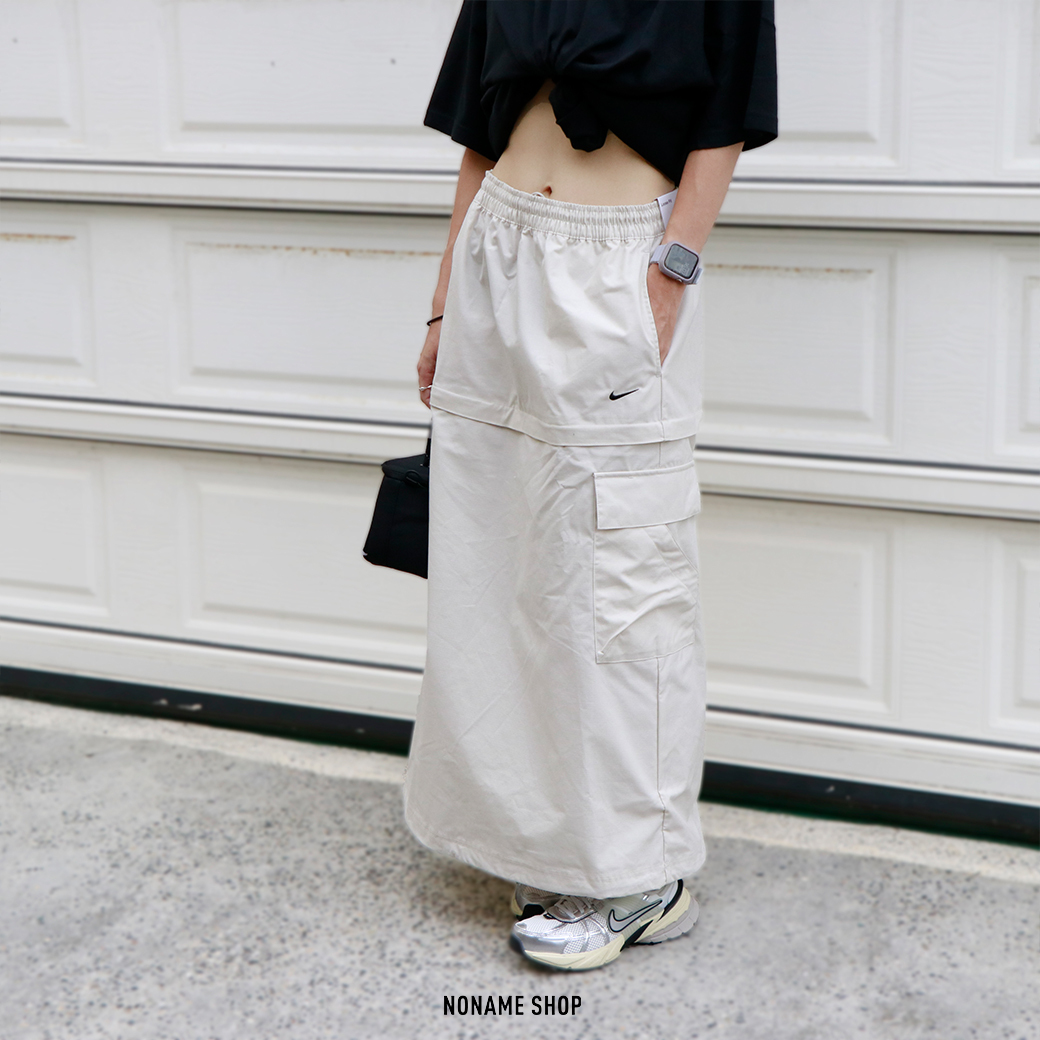 NIKE NSW ESSENTIAL WOVEN 米白色 工裝 可拆式 長裙 短裙 (女款)